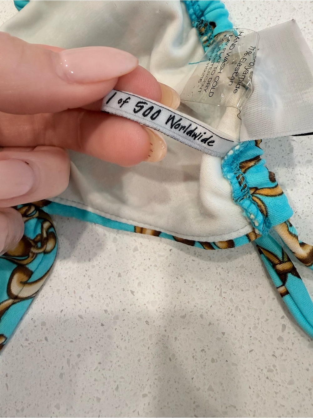 Beach Bunny Turquoise & Gold Chain Print String Bikini - Picture 6 of 6